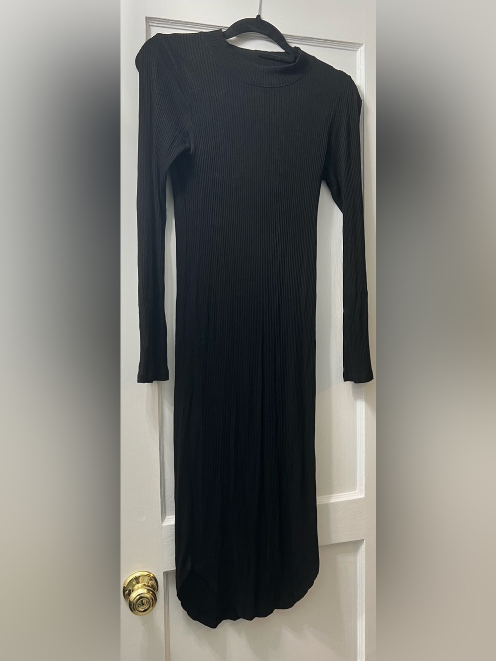 Monrow Long Sleeve Ribbed Black Women's Dress